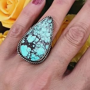 🔥925 RARE Turquoise XL Gemstone Sterling Silver Ring 925 stamped